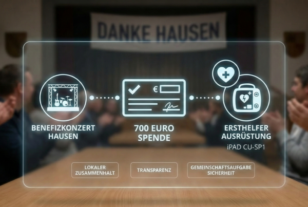 Infografik zur 700 Euro Spende des Benefizkonzerts Hausen für eine Ersthelfer-Ausrüstung (Defibrillator iPAD CU-SP1).
